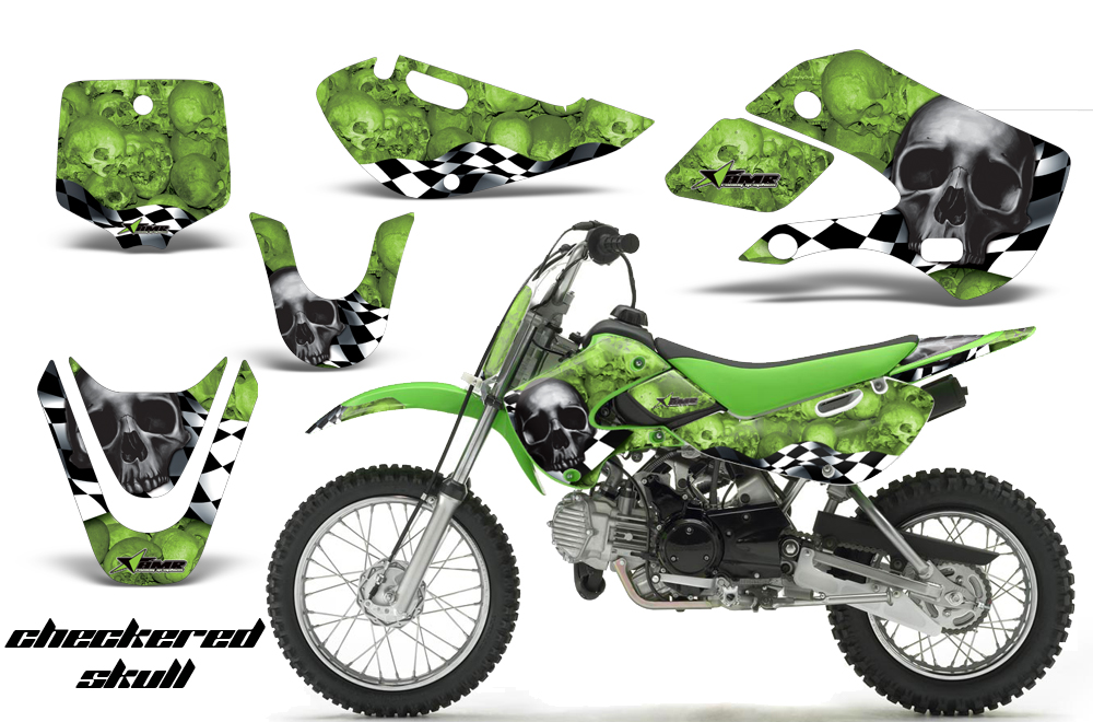 Kawasaki KLX 110L 10-11 NP Graphic Kit CHECKERED SKULL-BLACK GREENBG